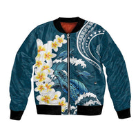 Dark Teal Polynesia Bomber Jacket Polynesian Frangipani With Sea Turtles