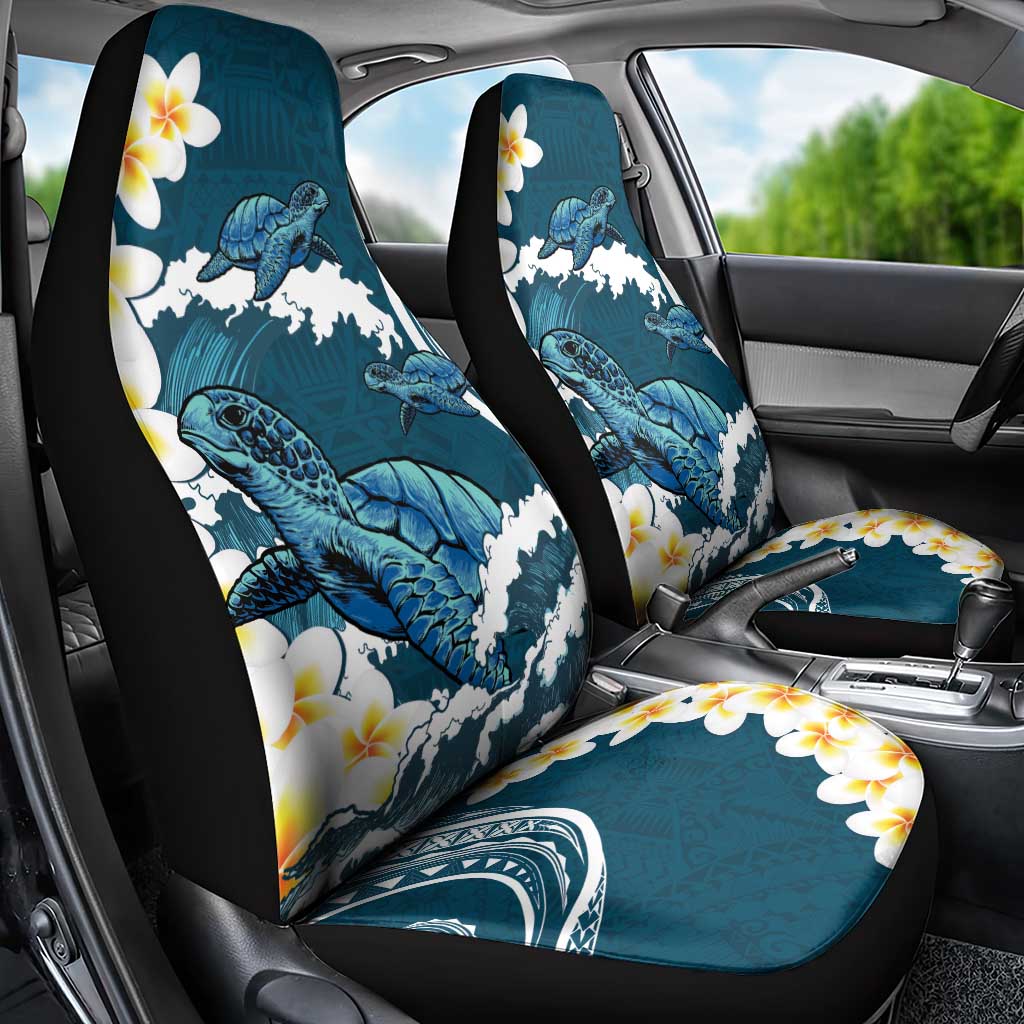 Dark Teal Polynesia Car Seat Cover Polynesian Frangipani With Sea Turtles