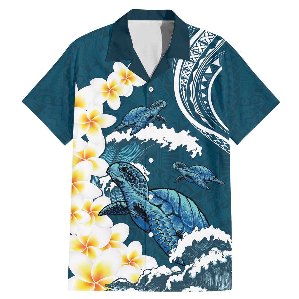 Dark Teal Polynesia Family Matching Mermaid Dress and Hawaiian Shirt Polynesian Frangipani With Sea Turtles