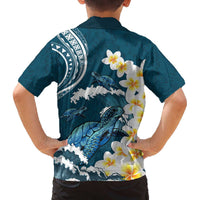 Dark Teal Polynesia Family Matching Off The Shoulder Long Sleeve Dress and Hawaiian Shirt Polynesian Frangipani With Sea Turtles LT14 - Polynesian Pride