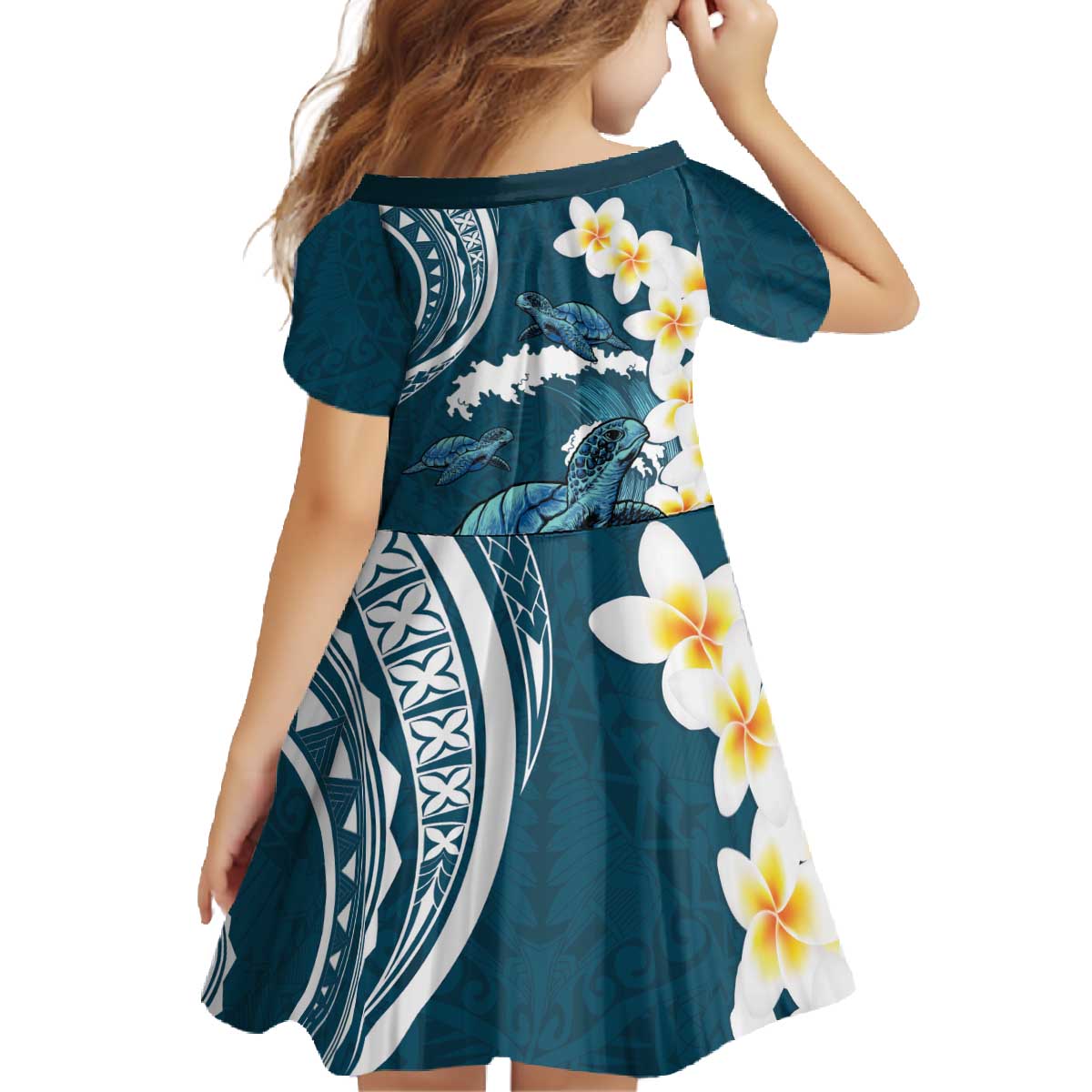 Dark Teal Polynesia Family Matching Off The Shoulder Long Sleeve Dress and Hawaiian Shirt Polynesian Frangipani With Sea Turtles LT14 - Polynesian Pride