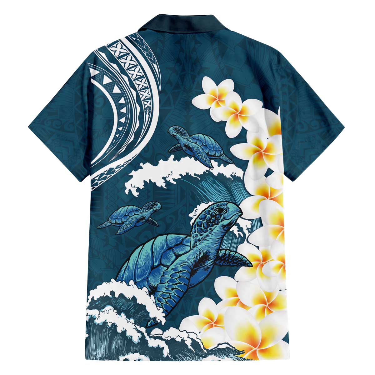 Dark Teal Polynesia Family Matching Off The Shoulder Long Sleeve Dress and Hawaiian Shirt Polynesian Frangipani With Sea Turtles LT14 - Polynesian Pride