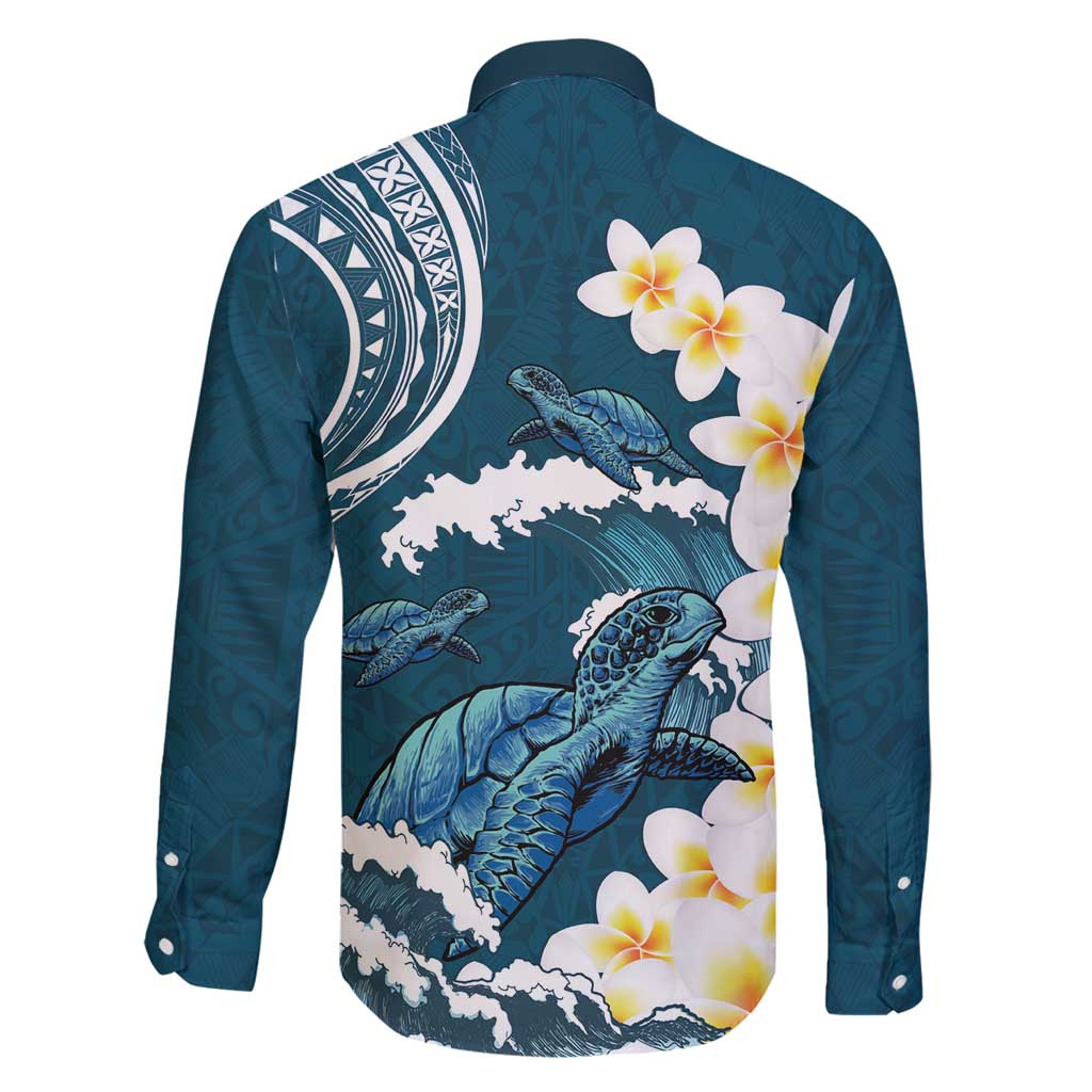 Dark Teal Polynesia Family Matching Tank Maxi Dress and Hawaiian Shirt Polynesian Frangipani With Sea Turtles