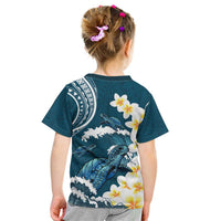 Dark Teal Polynesia Kid T Shirt Polynesian Frangipani With Sea Turtles