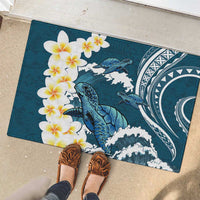 Dark Teal Polynesia Rubber Doormat Polynesian Frangipani With Sea Turtles