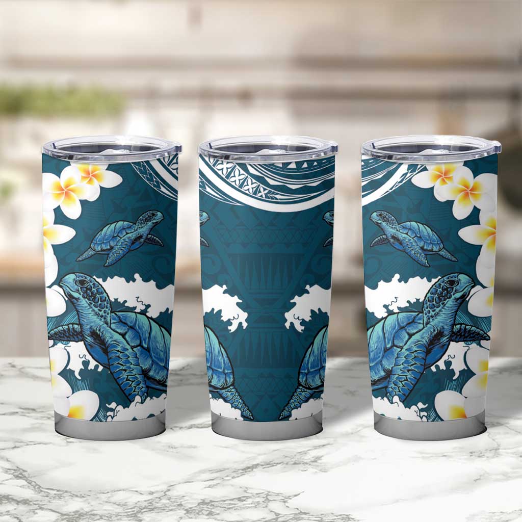 Dark Teal Polynesia Tumbler Cup Polynesian Frangipani With Sea Turtles