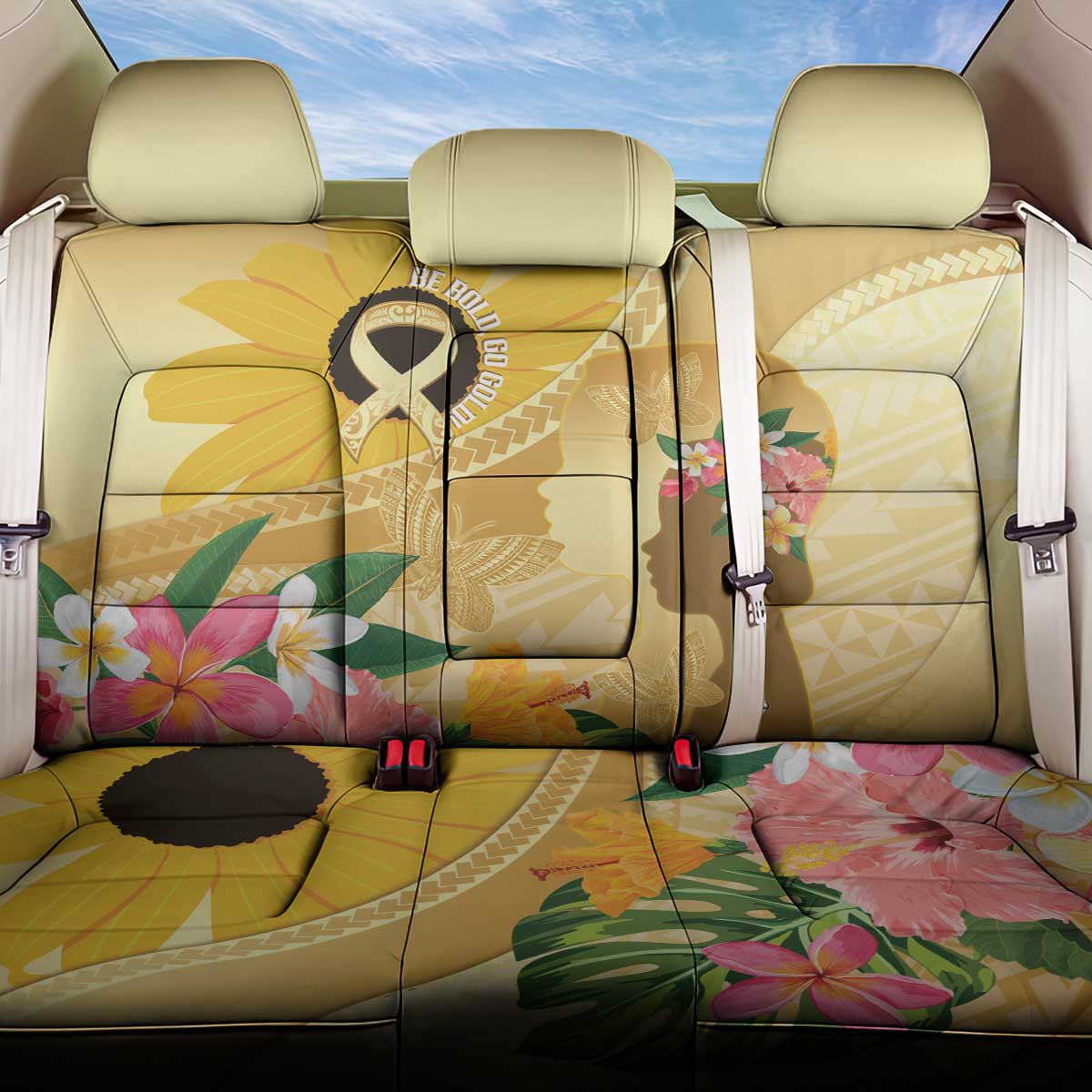 Polynesia Childhood Cancer Awareness Back Car Seat Cover Be Bold Go Gold Polynesian Art LT14 One Size Gold - Polynesian Pride