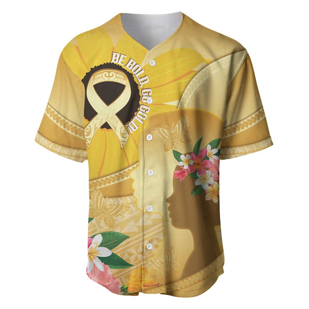 Polynesia Childhood Cancer Awareness Baseball Jersey Be Bold Go Gold Polynesian Art LT14 Gold - Polynesian Pride