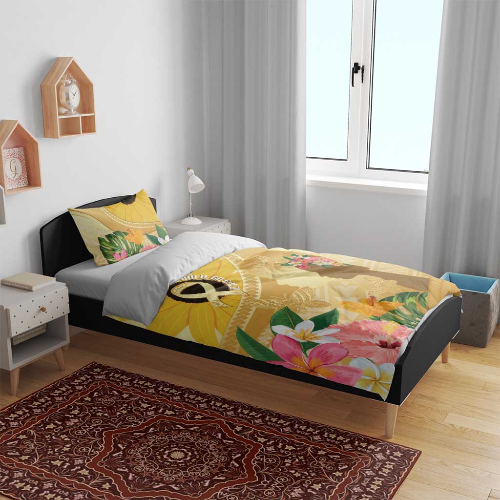Polynesia Childhood Cancer Awareness Bedding Set Be Bold Go Gold Polynesian Art