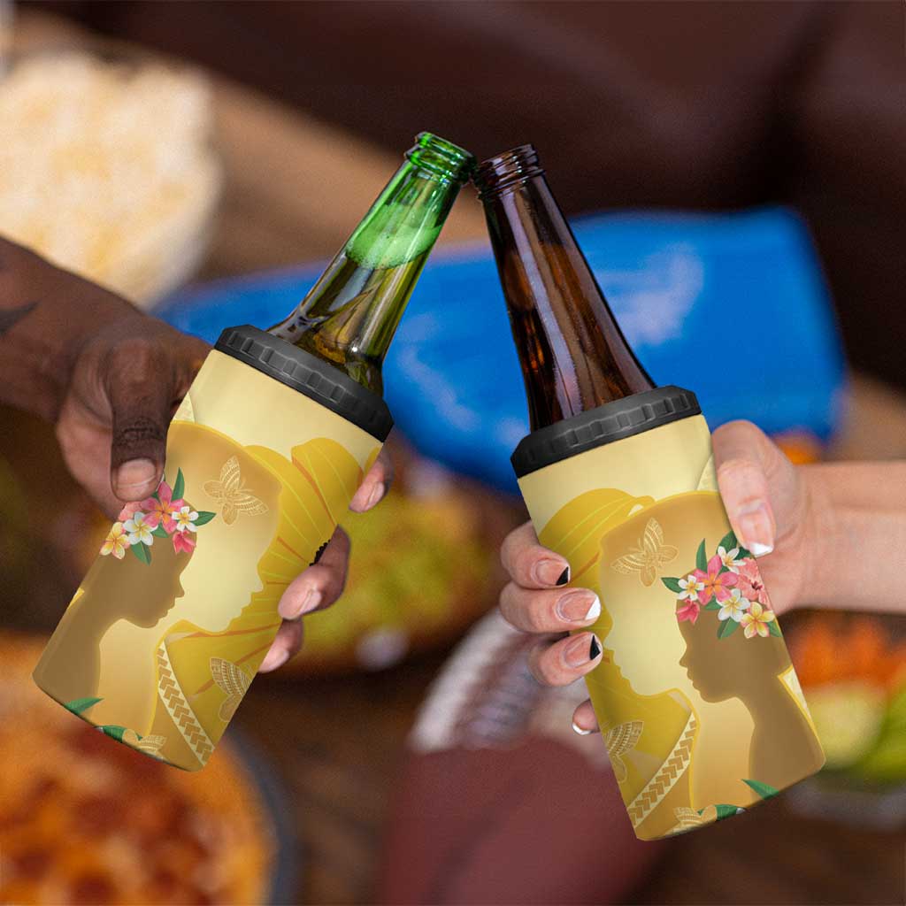 Polynesia Childhood Cancer Awareness 4 in 1 Can Cooler Tumbler Be Bold Go Gold Polynesian Art
