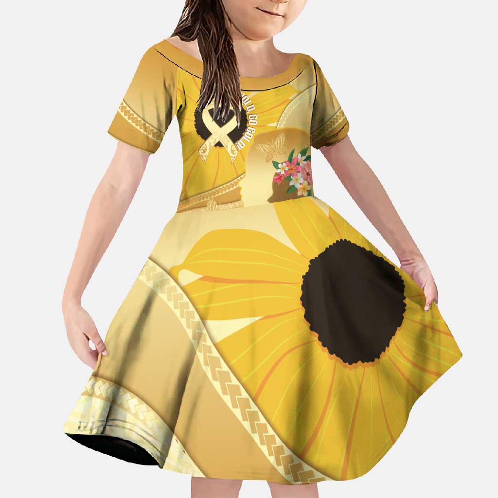 Polynesia Childhood Cancer Awareness Family Matching Long Sleeve Bodycon Dress and Hawaiian Shirt Be Bold Go Gold Polynesian Art LT14 Daughter's Dress Gold - Polynesian Pride