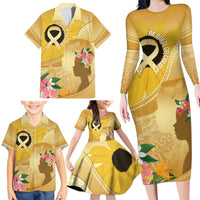 Polynesia Childhood Cancer Awareness Family Matching Long Sleeve Bodycon Dress and Hawaiian Shirt Be Bold Go Gold Polynesian Art LT14 - Polynesian Pride