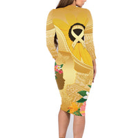 Polynesia Childhood Cancer Awareness Family Matching Long Sleeve Bodycon Dress and Hawaiian Shirt Be Bold Go Gold Polynesian Art LT14 - Polynesian Pride