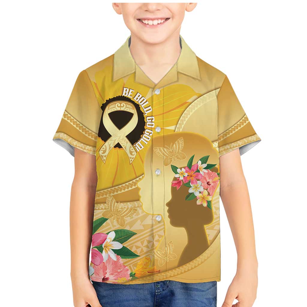 Polynesia Childhood Cancer Awareness Family Matching Mermaid Dress and Hawaiian Shirt Be Bold Go Gold Polynesian Art LT14 Son's Shirt Gold - Polynesian Pride