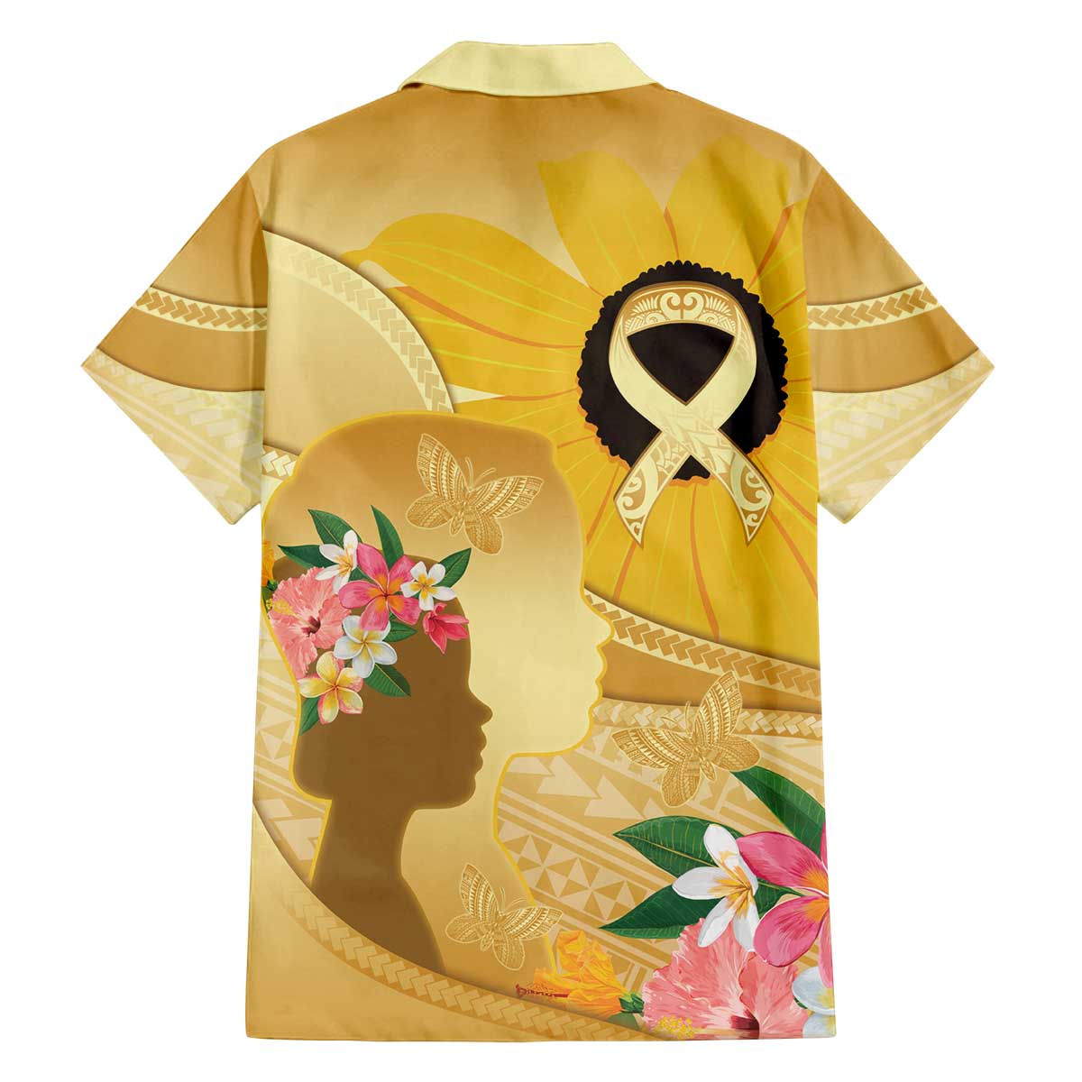 Polynesia Childhood Cancer Awareness Family Matching Off The Shoulder Long Sleeve Dress and Hawaiian Shirt Be Bold Go Gold Polynesian Art LT14 - Polynesian Pride