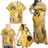 Polynesia Childhood Cancer Awareness Family Matching Off Shoulder Maxi Dress and Hawaiian Shirt Be Bold Go Gold Polynesian Art LT14 - Polynesian Pride