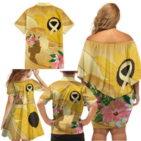 Polynesia Childhood Cancer Awareness Family Matching Off Shoulder Short Dress and Hawaiian Shirt Be Bold Go Gold Polynesian Art LT14 - Polynesian Pride