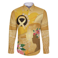 Polynesia Childhood Cancer Awareness Family Matching Off Shoulder Short Dress and Hawaiian Shirt Be Bold Go Gold Polynesian Art LT14 Dad's Shirt - Long Sleeve Gold - Polynesian Pride