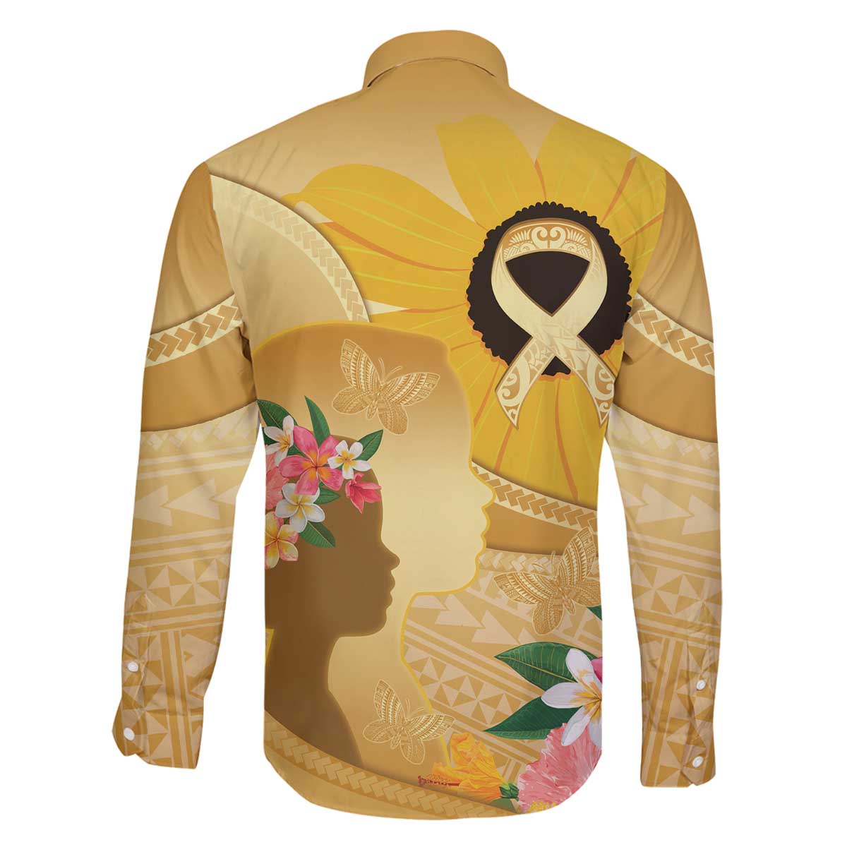Polynesia Childhood Cancer Awareness Family Matching Off Shoulder Short Dress and Hawaiian Shirt Be Bold Go Gold Polynesian Art LT14 - Polynesian Pride