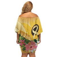 Polynesia Childhood Cancer Awareness Family Matching Off Shoulder Short Dress and Hawaiian Shirt Be Bold Go Gold Polynesian Art LT14 - Polynesian Pride