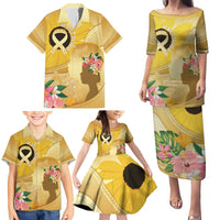Polynesia Childhood Cancer Awareness Family Matching Puletasi and Hawaiian Shirt Be Bold Go Gold Polynesian Art LT14 - Polynesian Pride