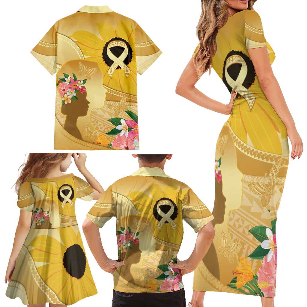 Polynesia Childhood Cancer Awareness Family Matching Short Sleeve Bodycon Dress and Hawaiian Shirt Be Bold Go Gold Polynesian Art LT14 - Polynesian Pride