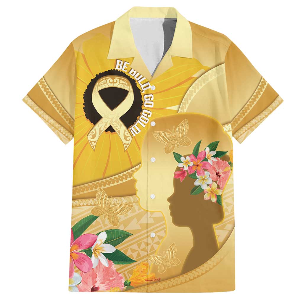 Polynesia Childhood Cancer Awareness Family Matching Summer Maxi Dress and Hawaiian Shirt Be Bold Go Gold Polynesian Art LT14 Dad's Shirt - Short Sleeve Gold - Polynesian Pride