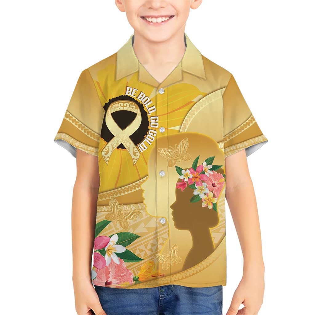Polynesia Childhood Cancer Awareness Family Matching Summer Maxi Dress and Hawaiian Shirt Be Bold Go Gold Polynesian Art LT14 Son's Shirt Gold - Polynesian Pride