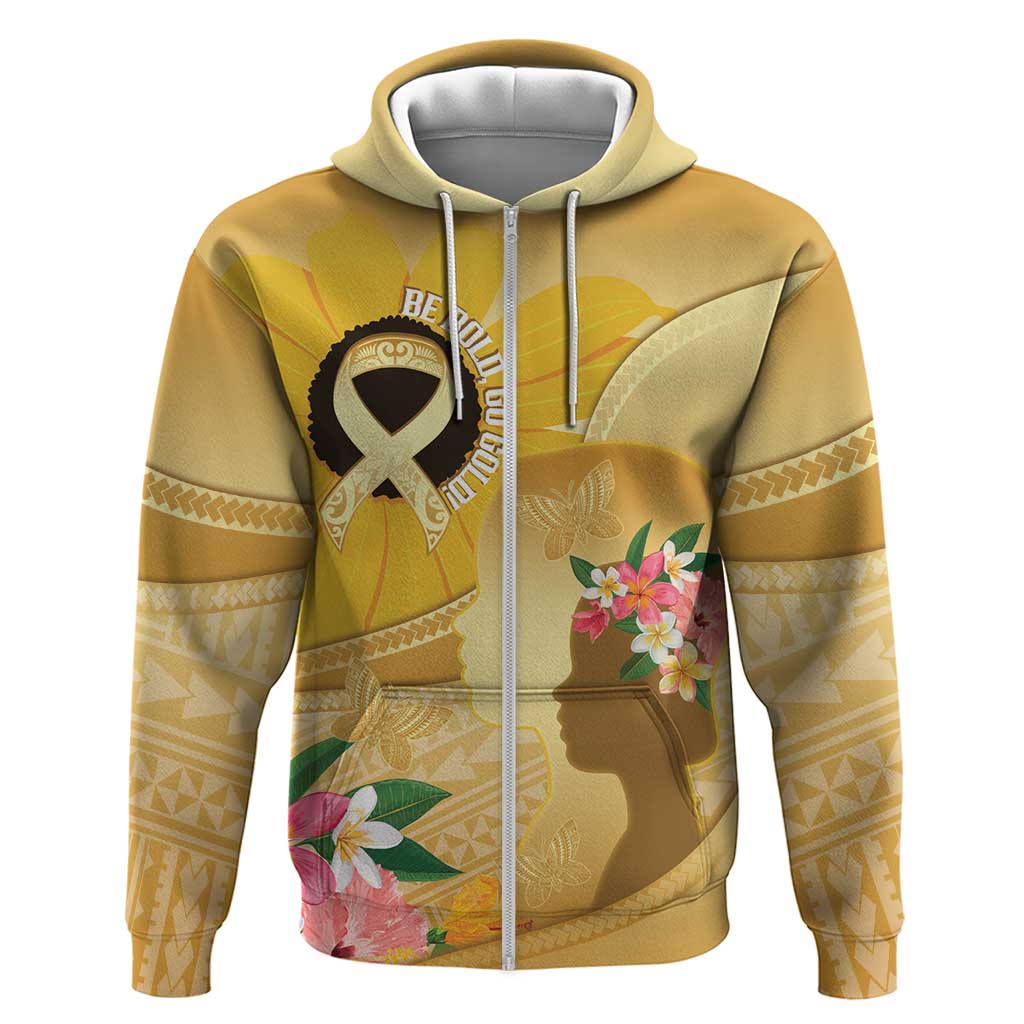 Polynesia Childhood Cancer Awareness Hoodie Be Bold Go Gold Polynesian Art LT14 Zip Hoodie Gold - Polynesian Pride