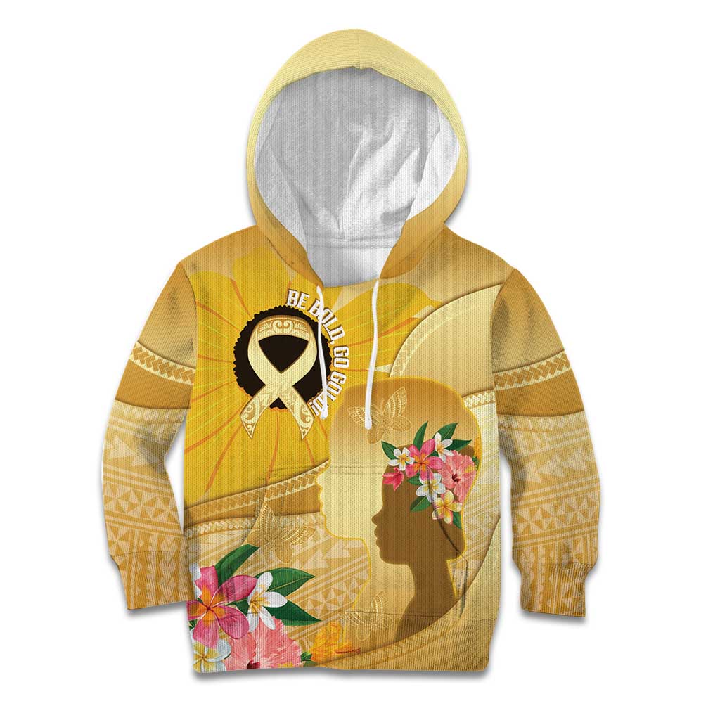 Polynesia Childhood Cancer Awareness Kid Hoodie Be Bold Go Gold Polynesian Art LT14 Hoodie Gold - Polynesian Pride