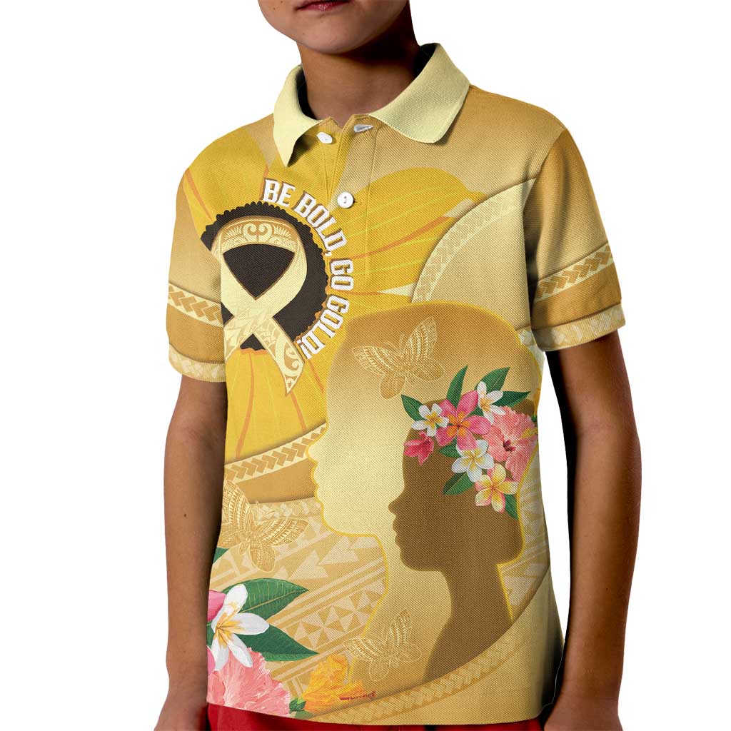 Polynesia Childhood Cancer Awareness Kid Polo Shirt Be Bold Go Gold Polynesian Art