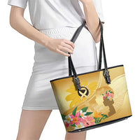 Polynesia Childhood Cancer Awareness Leather Tote Bag Be Bold Go Gold Polynesian Art
