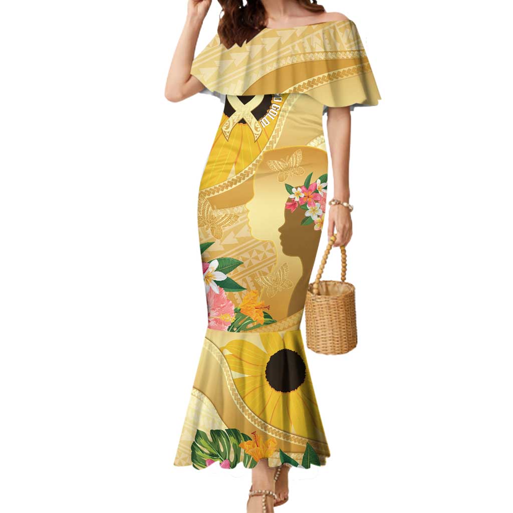 Polynesia Childhood Cancer Awareness Mermaid Dress Be Bold Go Gold Polynesian Art LT14 Women Gold - Polynesian Pride