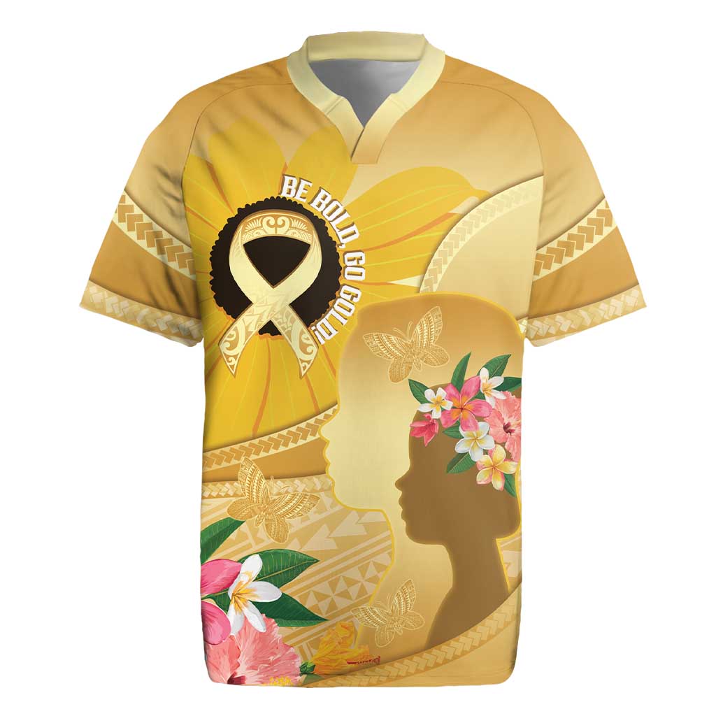 Polynesia Childhood Cancer Awareness Rugby Jersey Be Bold Go Gold Polynesian Art LT14 Gold - Polynesian Pride