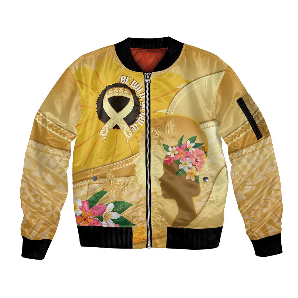 Polynesia Childhood Cancer Awareness Sleeve Zip Bomber Jacket Be Bold Go Gold Polynesian Art LT14 Unisex Gold - Polynesian Pride
