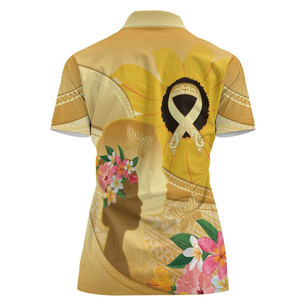 Polynesia Childhood Cancer Awareness Women Polo Shirt Be Bold Go Gold Polynesian Art