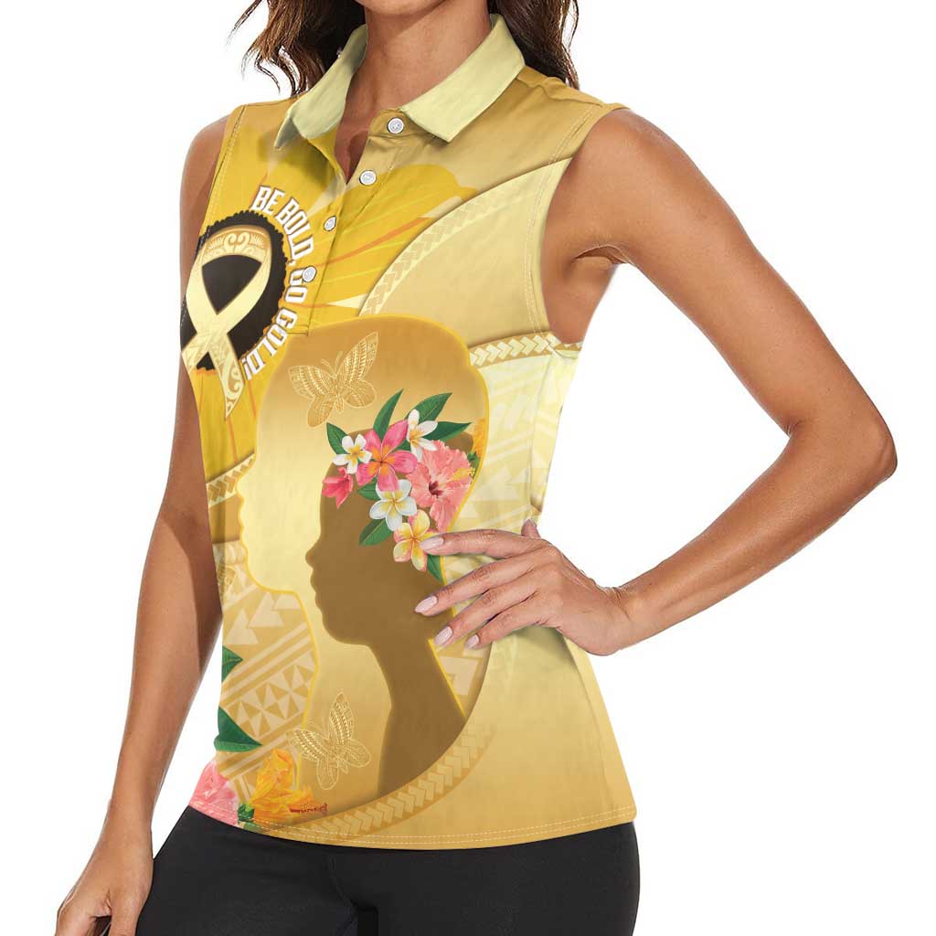 Polynesia Childhood Cancer Awareness Women Sleeveless Polo Shirt Be Bold Go Gold Polynesian Art