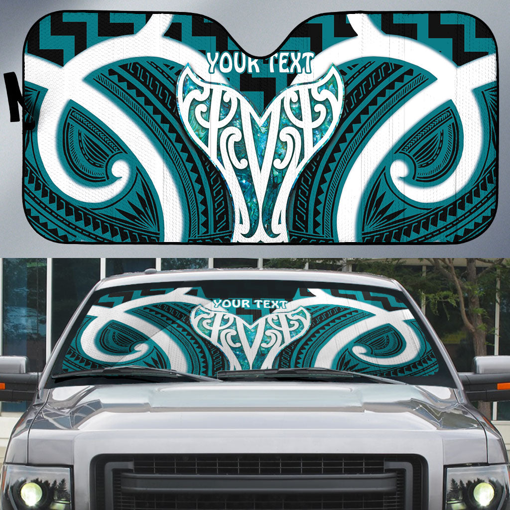 Aotearoa Atua Tangaroa Personalised Auto Sun Shade God Of The Sea Maori Whale Tail Cyan LT14 Cyan - Polynesian Pride