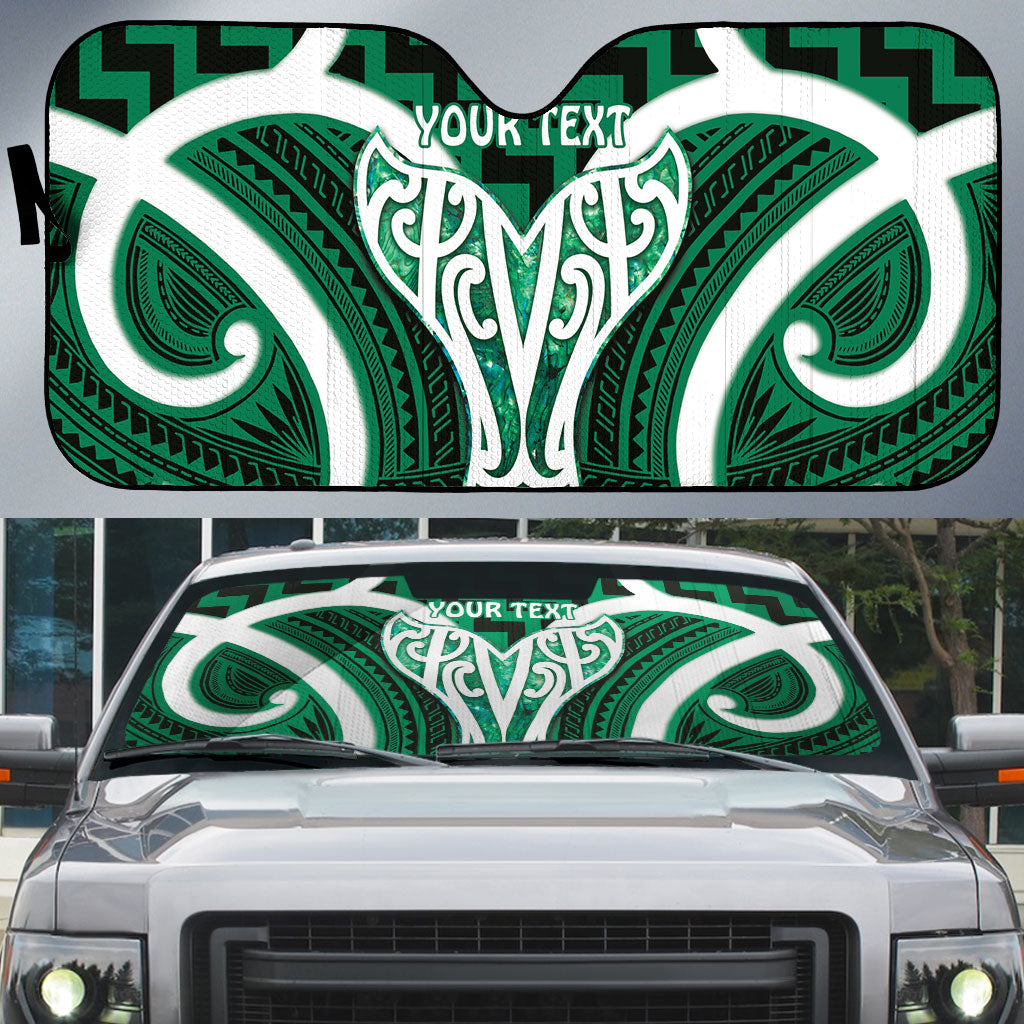 Aotearoa Atua Tangaroa Personalised Auto Sun Shade God Of The Sea Maori Whale Tail Green LT14 Green - Polynesian Pride