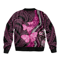 Think Pink Breast Cancer Awareness Bomber Jacket Butterfly Aboriginal Mix Polynesian Pattern