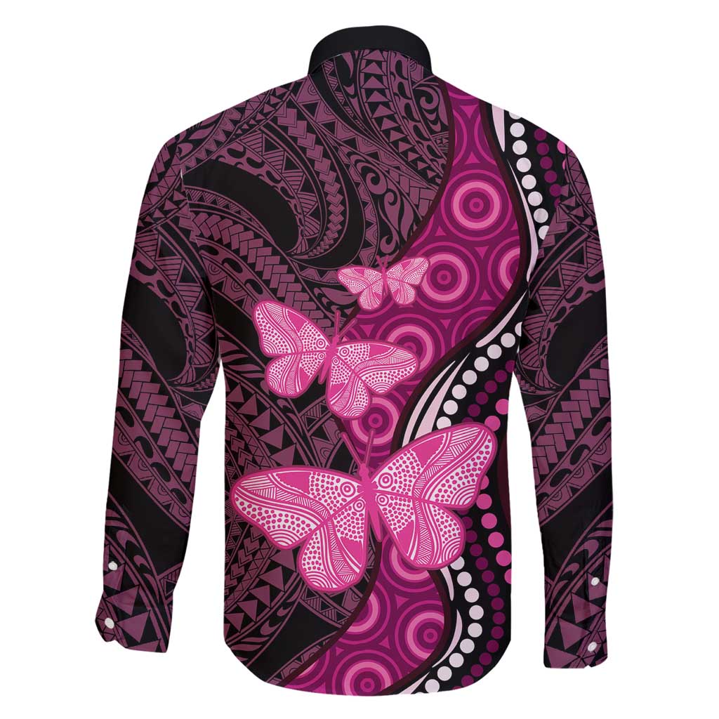 Think Pink Breast Cancer Awareness Family Matching Long Sleeve Bodycon Dress and Hawaiian Shirt Butterfly Aboriginal Mix Polynesian Pattern LT14 - Polynesian Pride