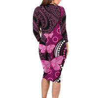 Think Pink Breast Cancer Awareness Family Matching Long Sleeve Bodycon Dress and Hawaiian Shirt Butterfly Aboriginal Mix Polynesian Pattern LT14 - Polynesian Pride