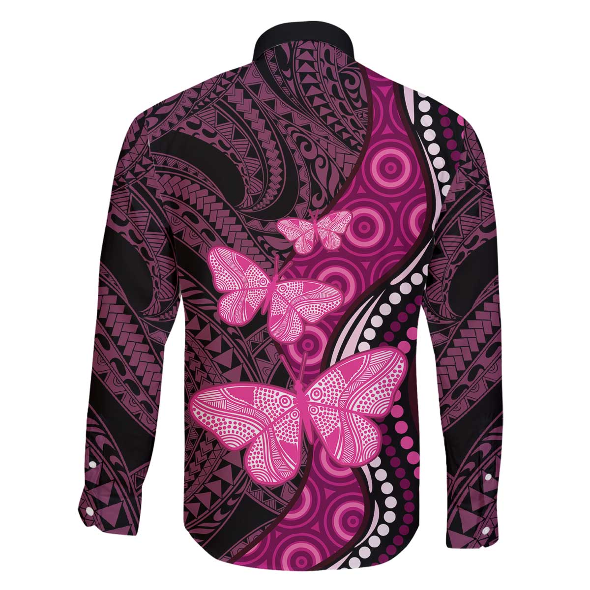 Think Pink Breast Cancer Awareness Family Matching Off The Shoulder Long Sleeve Dress and Hawaiian Shirt Butterfly Aboriginal Mix Polynesian Pattern LT14 - Polynesian Pride
