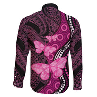 Think Pink Breast Cancer Awareness Family Matching Off The Shoulder Long Sleeve Dress and Hawaiian Shirt Butterfly Aboriginal Mix Polynesian Pattern LT14 - Polynesian Pride