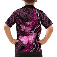 Think Pink Breast Cancer Awareness Family Matching Short Sleeve Bodycon Dress and Hawaiian Shirt Butterfly Aboriginal Mix Polynesian Pattern LT14 - Polynesian Pride