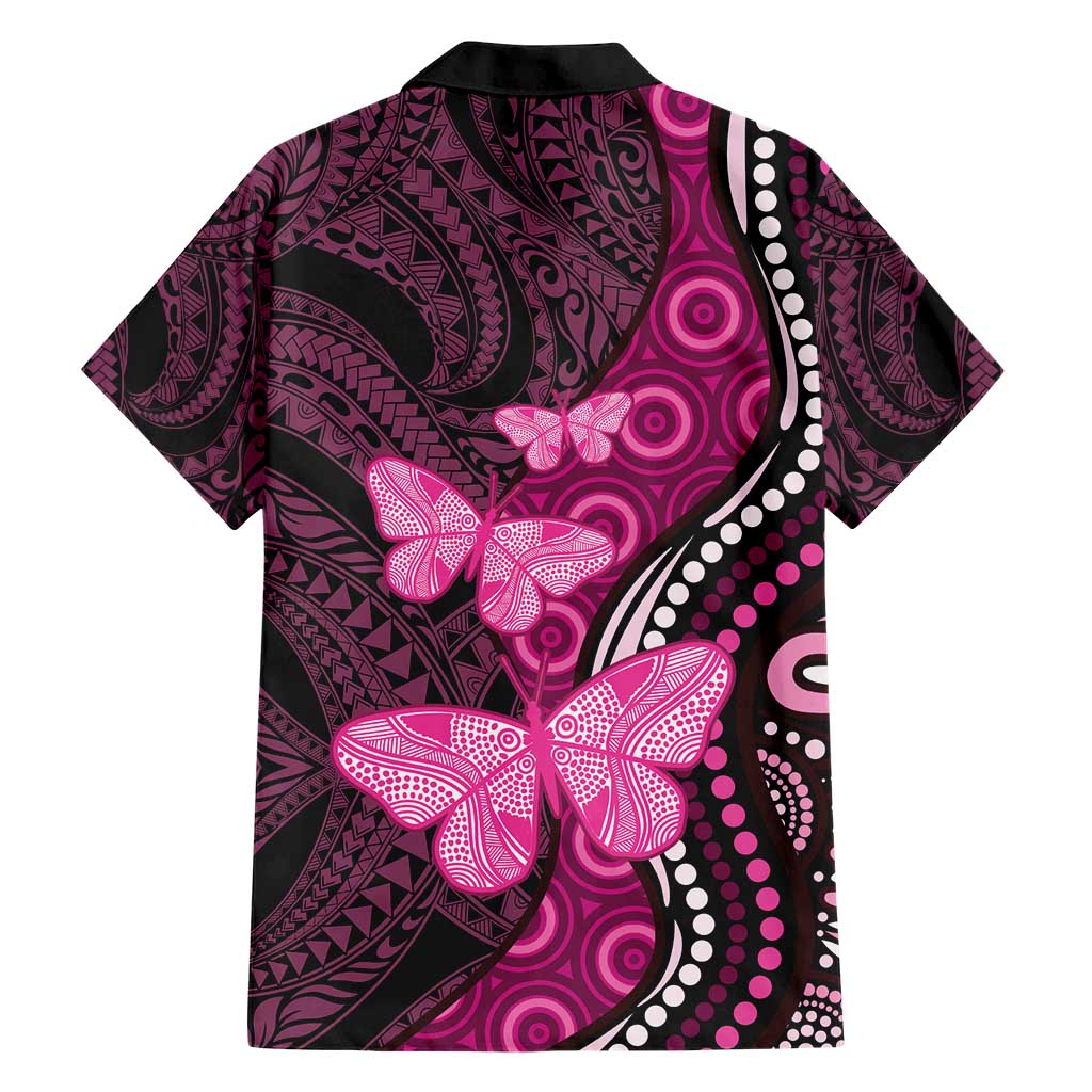 Think Pink Breast Cancer Awareness Family Matching Short Sleeve Bodycon Dress and Hawaiian Shirt Butterfly Aboriginal Mix Polynesian Pattern LT14 - Polynesian Pride