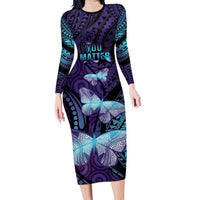 You Matter Suicide Prevention Awareness Family Matching Long Sleeve Bodycon Dress and Hawaiian Shirt Butterfly Aboriginal Mix Polynesian Pattern LT14 Mom's Dress Purple - Polynesian Pride