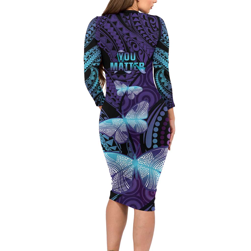 You Matter Suicide Prevention Awareness Family Matching Long Sleeve Bodycon Dress and Hawaiian Shirt Butterfly Aboriginal Mix Polynesian Pattern LT14 - Polynesian Pride