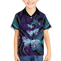 You Matter Suicide Prevention Awareness Family Matching Long Sleeve Bodycon Dress and Hawaiian Shirt Butterfly Aboriginal Mix Polynesian Pattern LT14 Son's Shirt Purple - Polynesian Pride