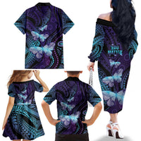 You Matter Suicide Prevention Awareness Family Matching Off The Shoulder Long Sleeve Dress and Hawaiian Shirt Butterfly Aboriginal Mix Polynesian Pattern LT14 - Polynesian Pride